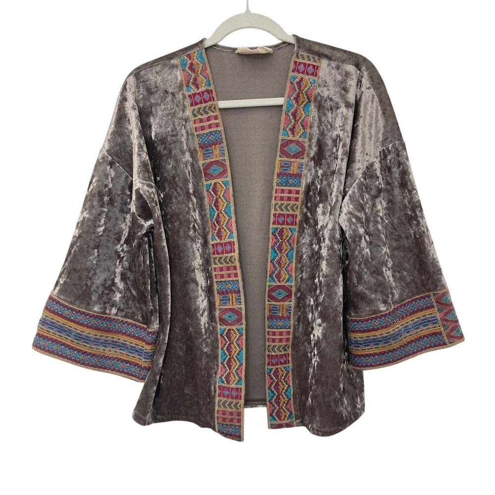 Savanna Jane Western Boho Festival Country Embroidered Velvet Cardigan Sweater